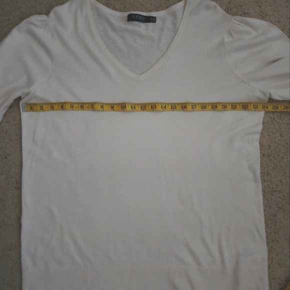 Lauren Ralph Lauren Knit V-Neck Sweater Ruffle Sleeves Gold Button Accents 1X - Picture 9 of 10